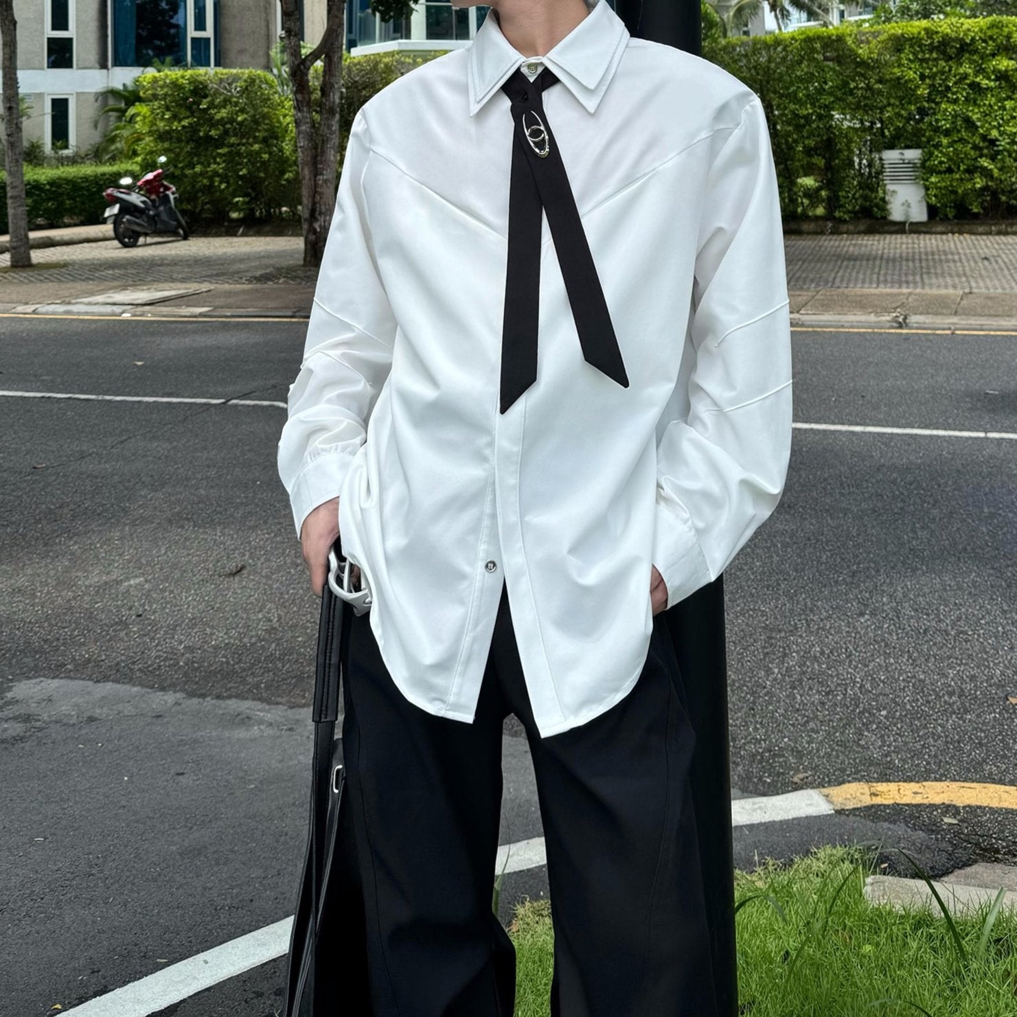 モノトーンタイデザインモードシャツ mf3102