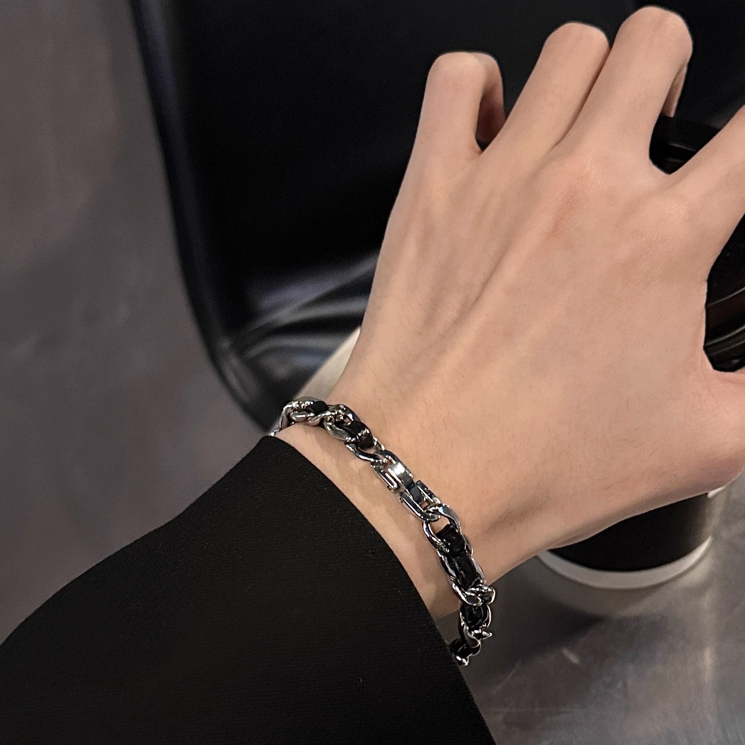 ヴィンテージチェーンレザーブレスレット mf2896