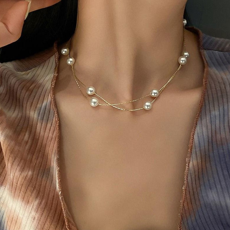 ゴールドダブルパールネックレス