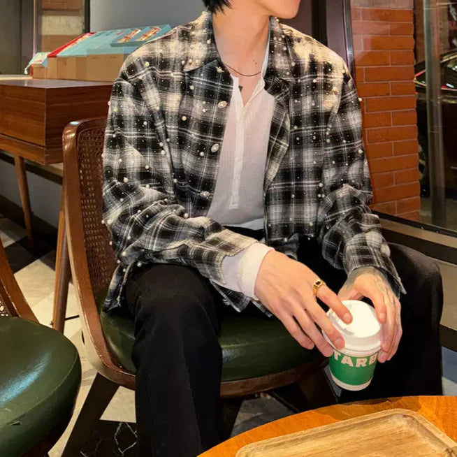 パールシャインチェックシャツ mf3208