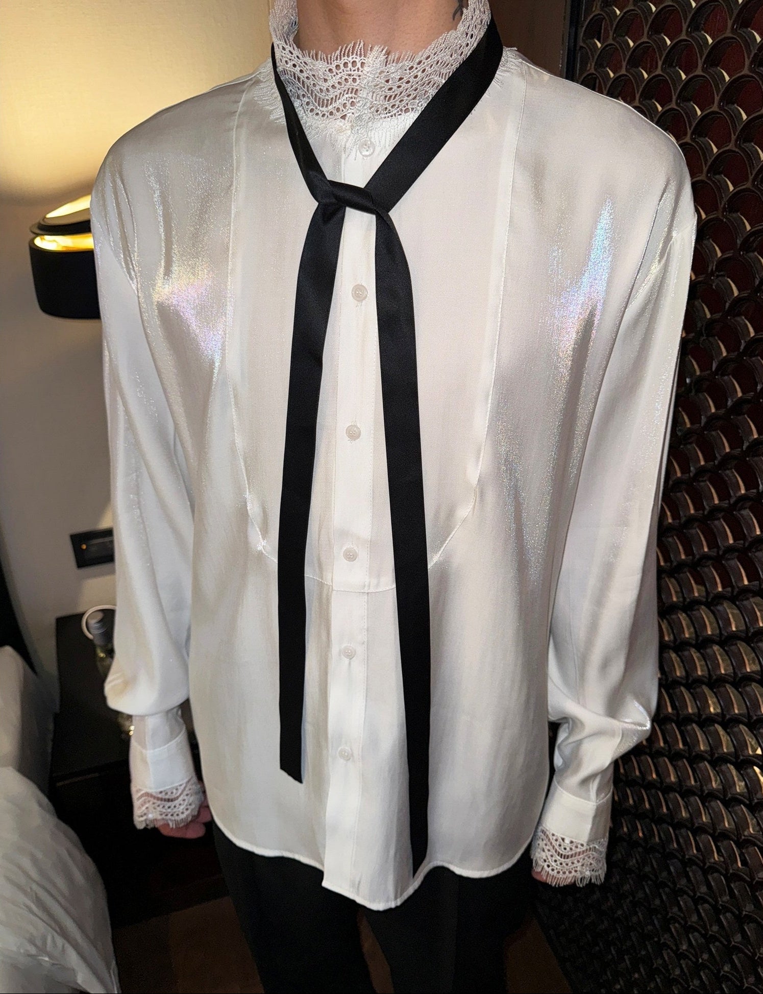 レースサテンクラシカルシャツ mf3310