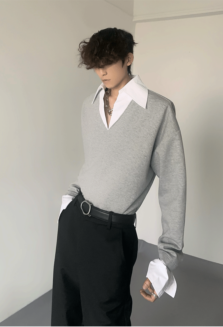 バイカラーツーピースシャツトップス mf3245