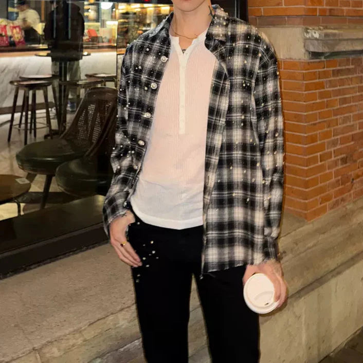 パールシャインチェックシャツ mf3208