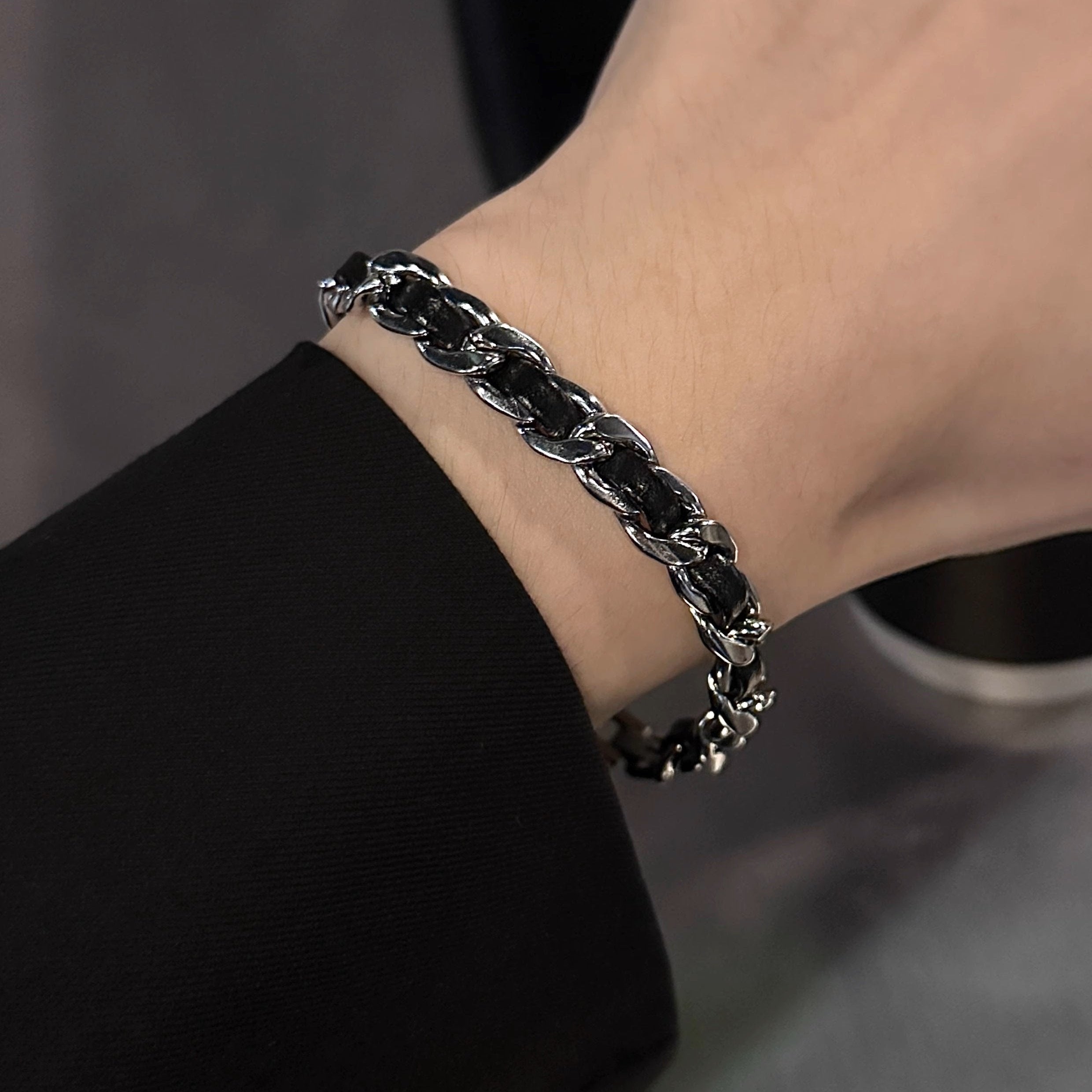 ヴィンテージチェーンレザーブレスレット mf2896