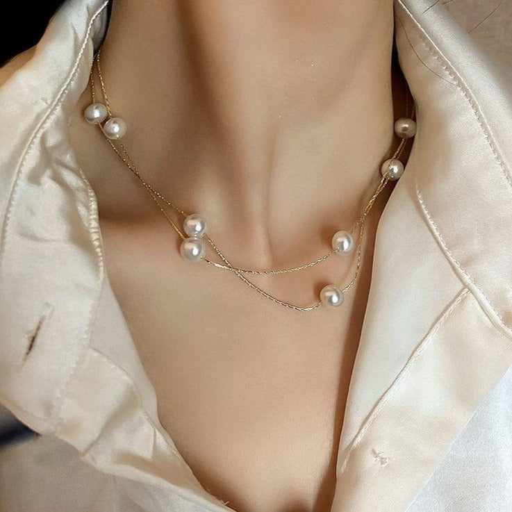 ゴールドダブルパールネックレス