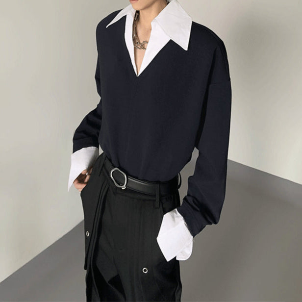 バイカラーツーピースシャツトップス mf3245