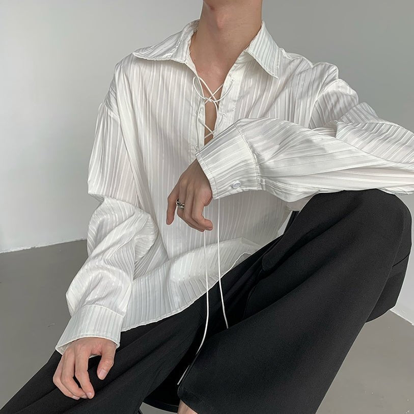 レースアップストライプシャツ mf2024