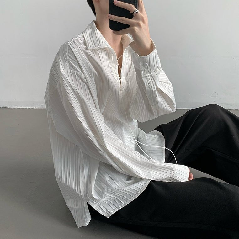 レースアップストライプシャツ mf2024