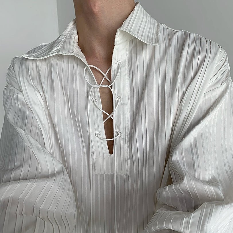 レースアップストライプシャツ mf2024