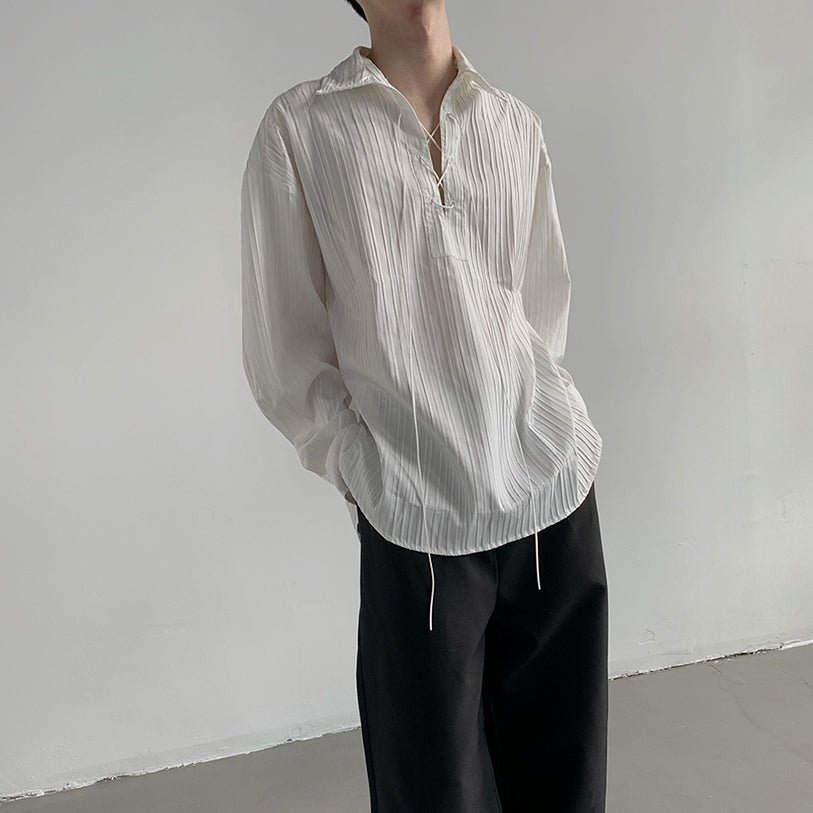 レースアップストライプシャツ mf2024