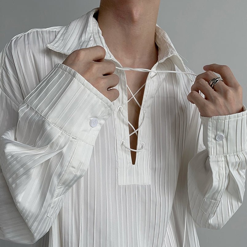 レースアップストライプシャツ mf2024