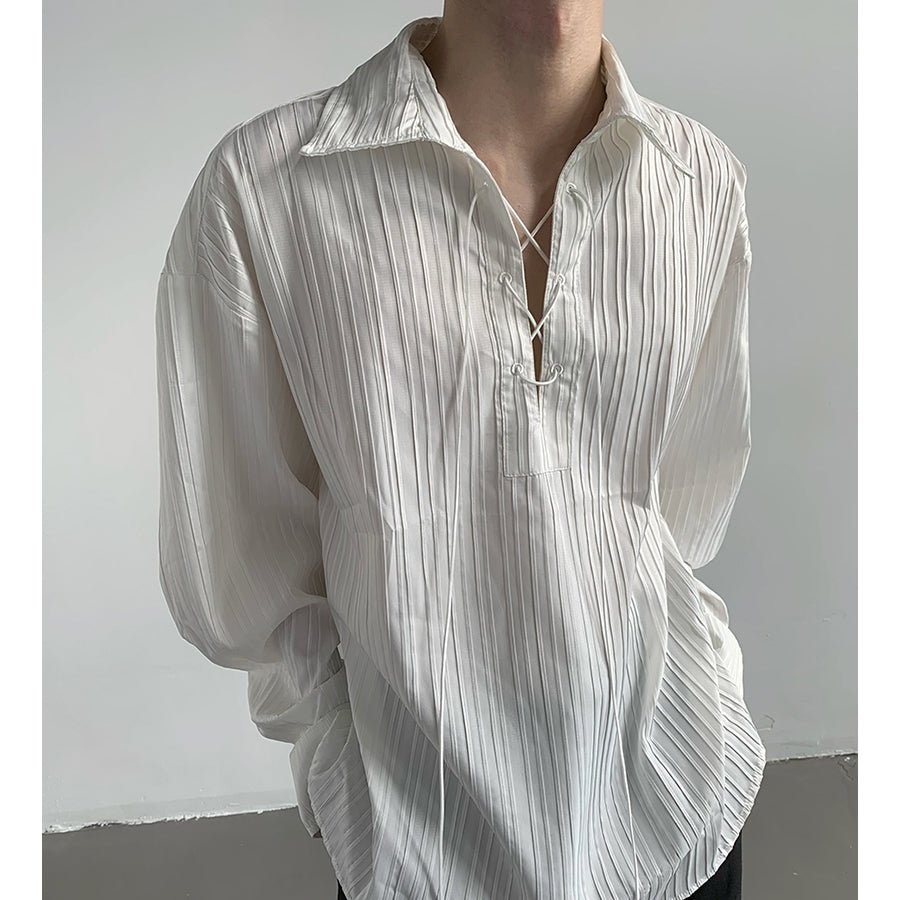 レースアップストライプシャツ mf2024