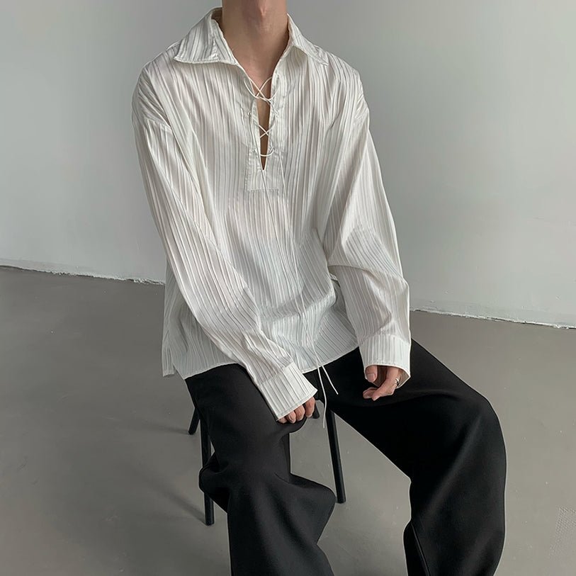 レースアップストライプシャツ mf2024