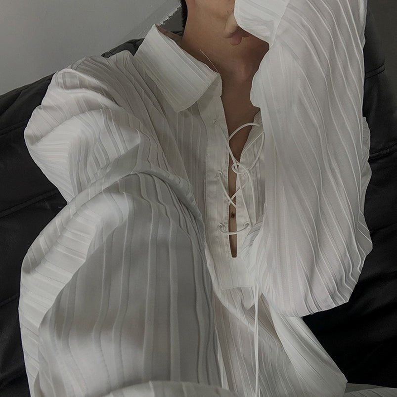 レースアップストライプシャツ mf2024