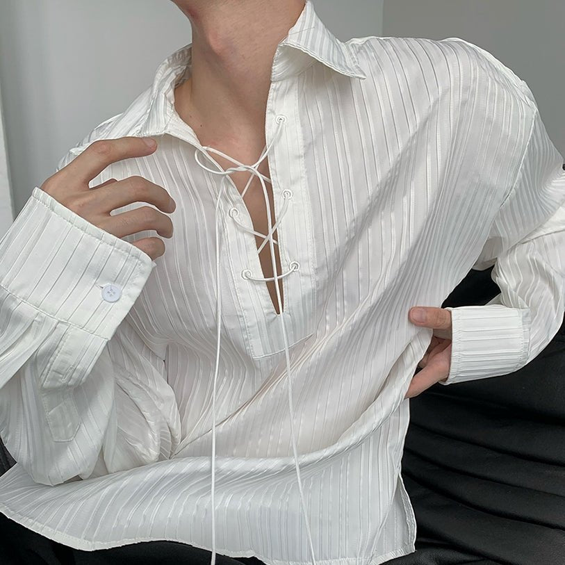 レースアップストライプシャツ mf2024