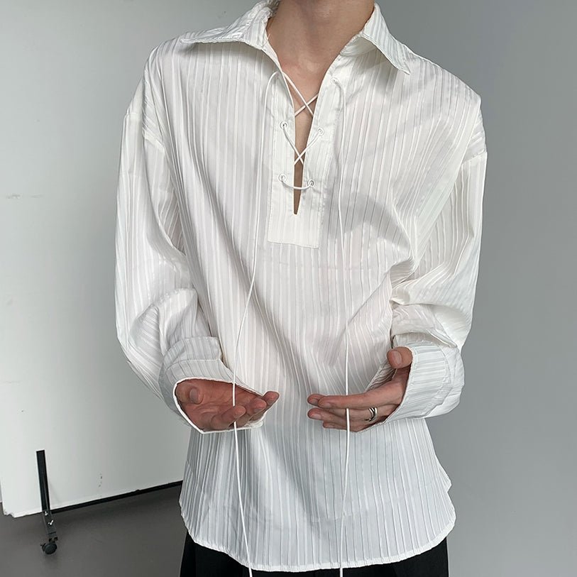 レースアップストライプシャツ mf2024