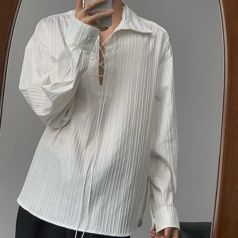 レースアップストライプシャツ mf2024