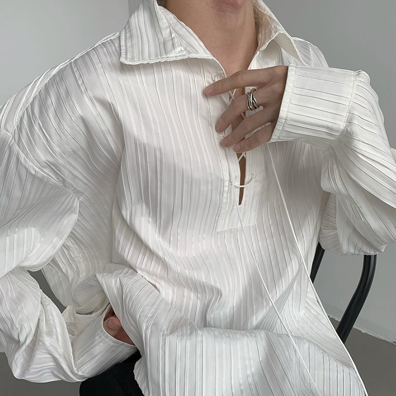 レースアップストライプシャツ mf2024