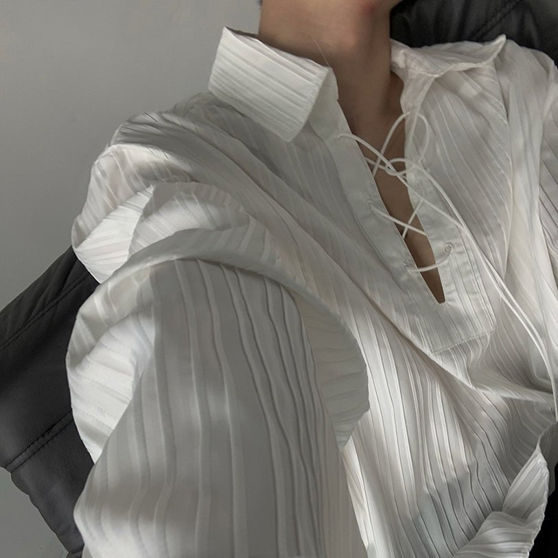 レースアップストライプシャツ mf2024