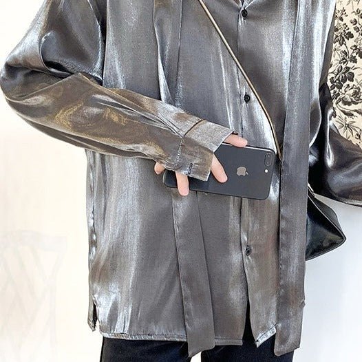 サテンリボンタイモードシャツ mf2030