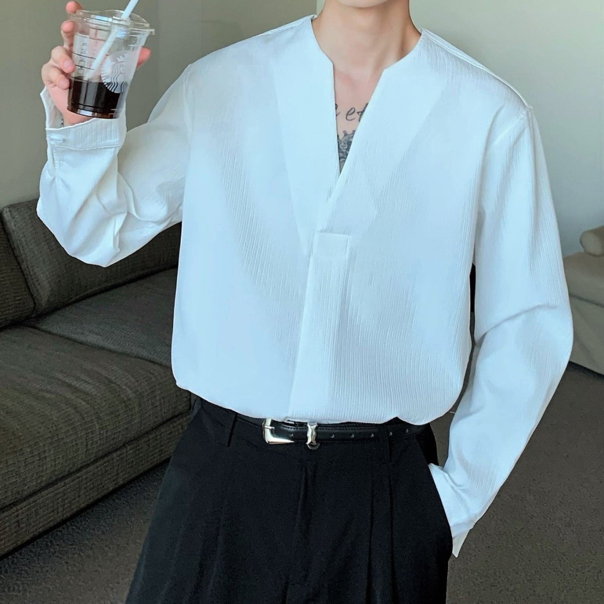 Vネックモードシャツ mf1925