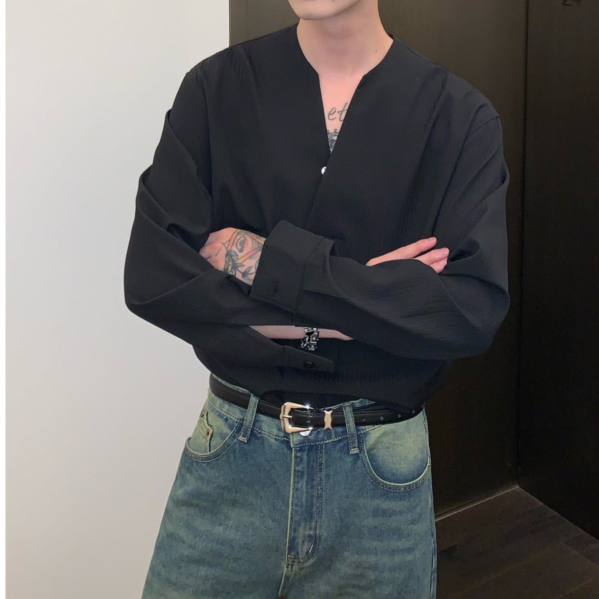 Vネックモードシャツ mf1925