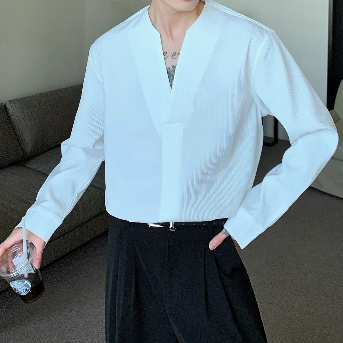 Vネックモードシャツ mf1925